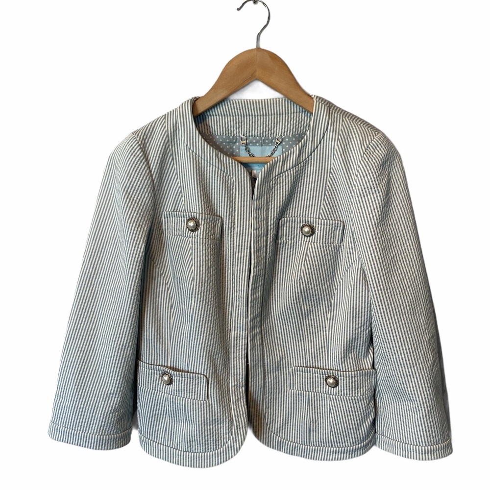 Tevrow + Chase seersucker 3/4 sleeve jacket 6